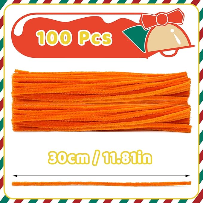 Orange Pipe Cleaners, 100PCS Pipe Cleaners Craft Supplies, Golden Pipe Cleaners Bulk Fuzzy Sticks for DIY Art and Craft Projects Home Decoration