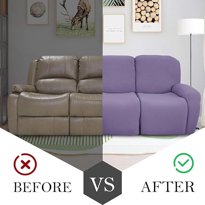 JIVINER 8-Piece Recliner Sofa Covers Stretch Jacquard Couch Covers for Recliner Slipcovers for Living Room 3 Cushion Soft Recliner Protector with Pocket (Sofa Recliner, Light Purple)