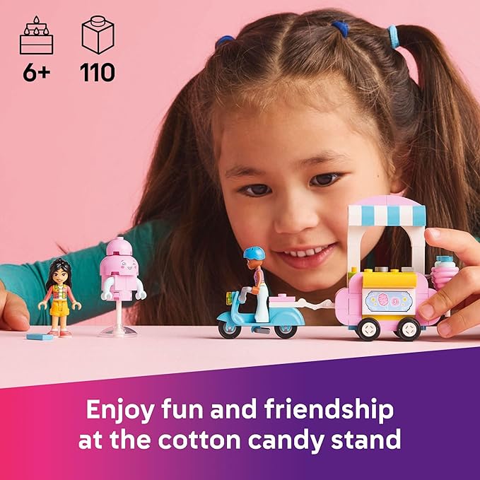 LEGO Friends Cotton Candy Stand and Scooter - Building Toy Pretend Play Set for Kids, Girls and Boys, Ages 6+ - with 2 Minidolls, Wheelable Food Cart and Accessories - Gift Idea for Birthday - 42643