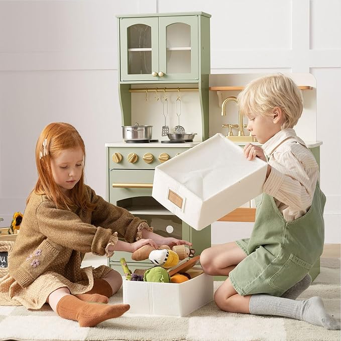 Tiny Land Play Kitchen for Kids, Wooden Play Kitchen with Toy Storage System, Toy Kitchen Set with Plenty of Play Features, Kids Play Kitchen Designed, Gift for Ages 3+ (Green)