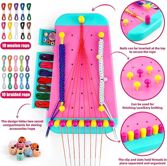 Friendship Bracelet Making Kit Toys ,DIY Arts and Crafts for Kids Ages 6-12,2 in 1 Bracelets String Maker Toys Set,Jewelry String Maker Kit,Christmas Birthday Gifts for Girl 8-12 Years Old (Yellow)