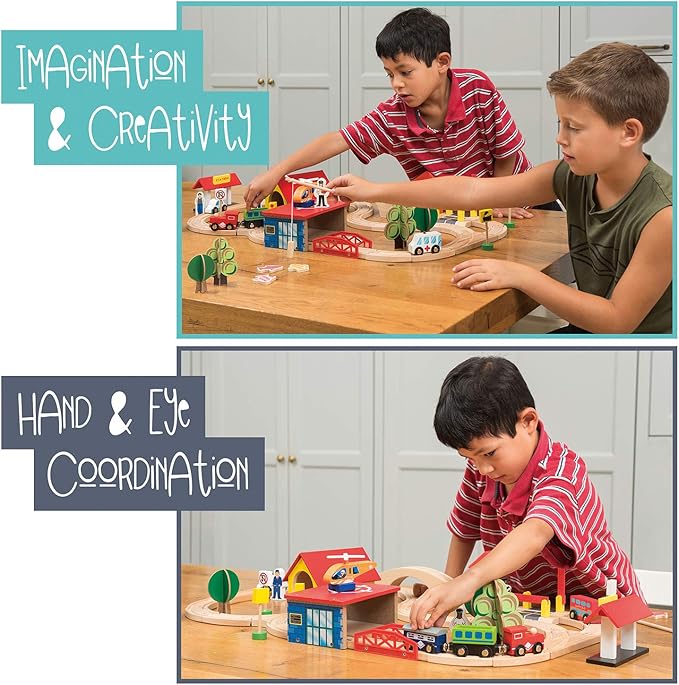 Wooden Train Set - 69 Pieces Wooden Train Tracks & Trains for Kids, Toddler Boys and Girls 3,4,5 Years Old and Upā Premium Wood Construction Toys -Fits Thomas, Brio, IKEA, Melissa and Doug