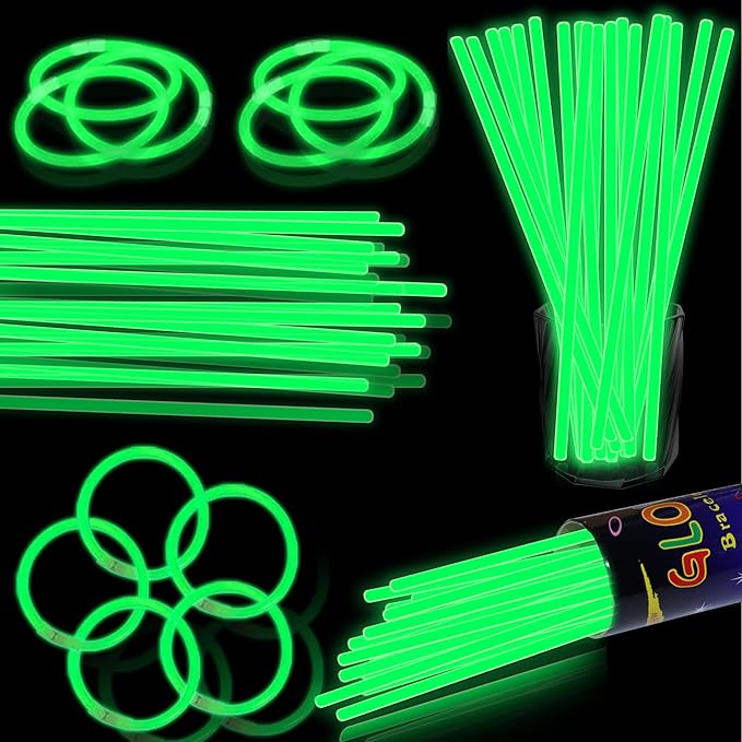 100 pk 8" Glow Sticks Bulk Party Favors, Light up Glow Necklaces & Bracelets in the Dark Party Supplies For Christmas Halloween St. Patrick Birthday Neon Party (100 * Green)