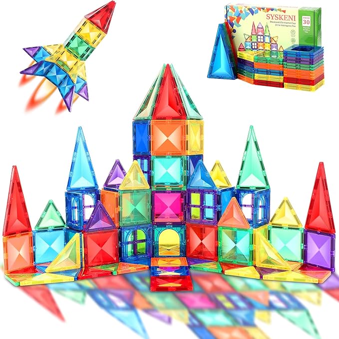 Magnetic Tiles Toys for 3 4 5 6 7 8 Year Old Boy Girls Kids Beginner Set,Magnetic Building Blocks Learning Toys for Toddlers Age 2-4 3-5 4-5 5-6 6-8 Birthday Christmas Ideas (30PCS Colourful)