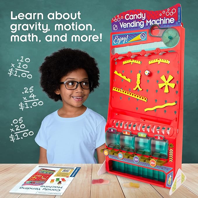 Thames & Kosmos 2-ft Tall Candy Vending Machine STEM Kit | Build Toy Vending Machine with 10 Gravity & Motion Experiments | Coin Sorting Bank | Math & Engineering Lessons