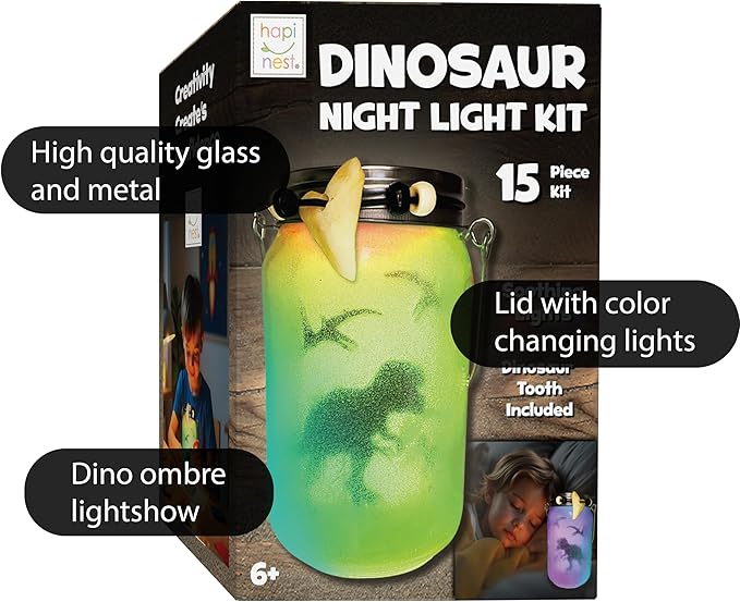 Hapinest DIY Dinosaur Toy Lantern Make Your Own Night Light Kit, Dino Toy Lanterns for Kids, Dinosaur Arts and Crafts Birthday Gift Ideas for Kids Boys Girls Ages 6 7 8 9 10 Years Old & Up