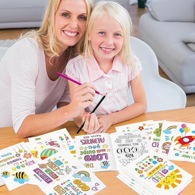 24Pcs Religious Coloring Books - Bible Verses DIY Color-in Pages Booklet Bulk Drawing Holiday Christian Theme Activity Supplies for Sunday School Classroom Rewards Artwork Gift for Kids