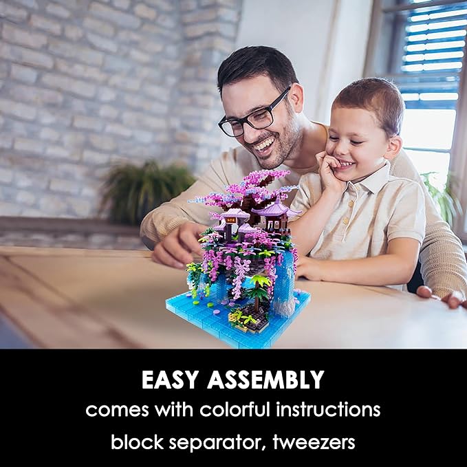 Micro Building Blocks Sets,Chinese Moon Palace Architecture and Cherry Blossom Bonsai Tree Building Toys for Adults,Japanese Sakura House Model,Creative Mini Bricks Gift for Kids 14+,2588 PCS