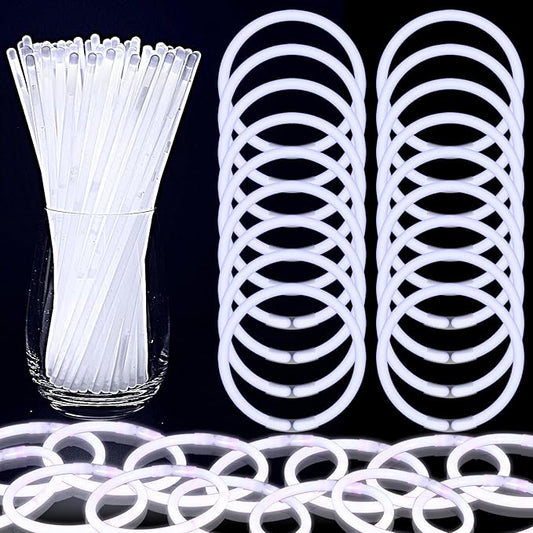 White Glow Sticks Bulk,200 Pcs Glow Bracelets and Glow Necklaces with Connectors,Glow in The Dark Party Supplies,Glow Party Favors,Glowsticks for Party Christmas Carnival Birthday (8 Inch)