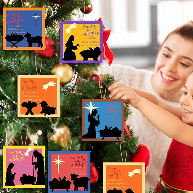 30 Pcs Nativity Crafts for Kids Away in a Manger Ornament Craft Kit Religious Crafts for Kids Christmas Tree Ornaments Jesus Birth DIY Nativity Christmas Activities Classroom Party Favors