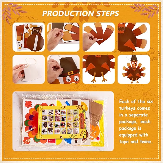 YOMIQIU Thanksgiving Turkey Crafts Kits, DIY Festive Fall Thanksgiving Party Hanging Sign Decor(6 Sets), Thanksgiving Crafts for Kids and Adults at Home Party Decoration School Activities