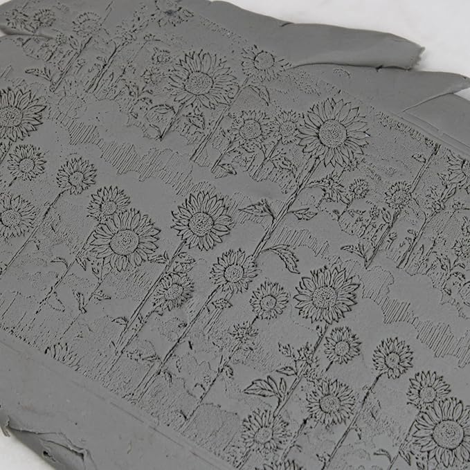 Sunflower Fields Clay Texture Roller (4") - Seamless Meadow Set #01 - Embossing Pattern Roller for Polymer & Ceramic Clay, Pottery & Crafts