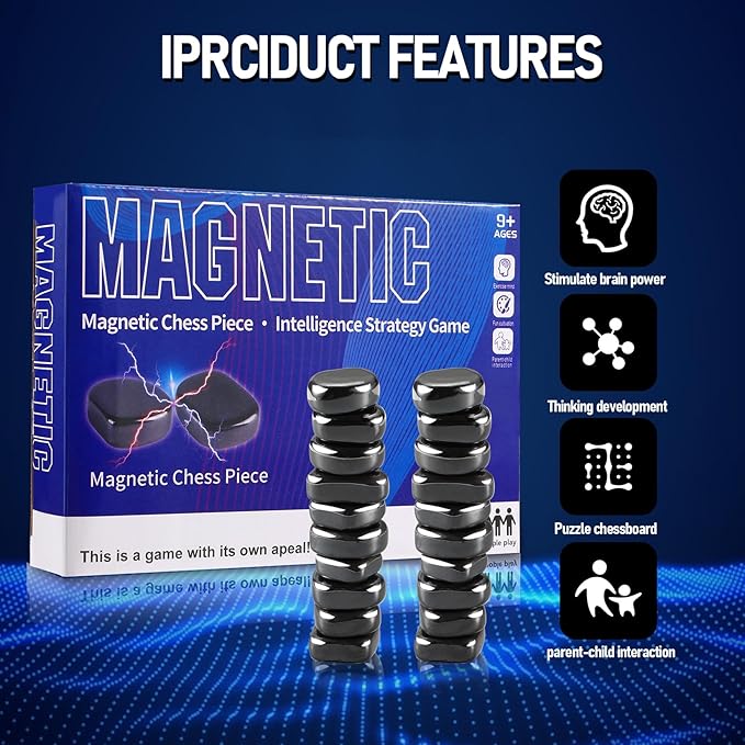 Magnetic Chess Game with Stones Set, Magnetic Chess Game with Rocks, Magnet Game with String, Family Gatherings Board Games for Kids & Adults Travel Camping Games