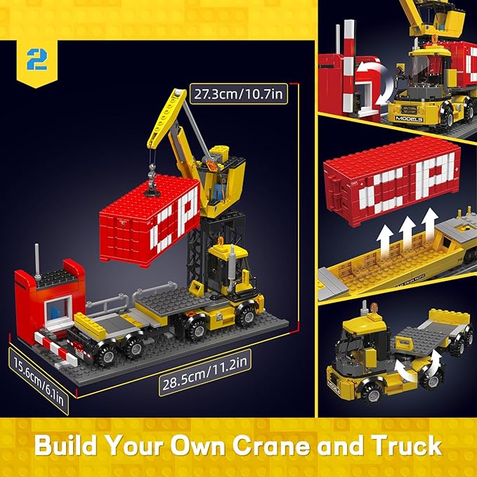 Mould King 12027 Diesel Locomotive Train Building Sets with a Semi-Trailers, Cranes, Remote/App Control Engineering Toy Kit, Scale Model with Trains Tracks for Adults Kids (1170 Pieces)