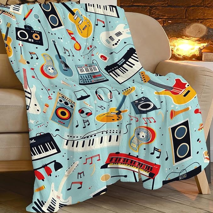 Music Throw Blanket Musical Instruments Note Gifts for Kids Girls Boys Adults Women Men Soft Cozy Warm Plush Fluffy Fuzzy Fleece Blanket Birthday Festival Home Decor 40''X50''
