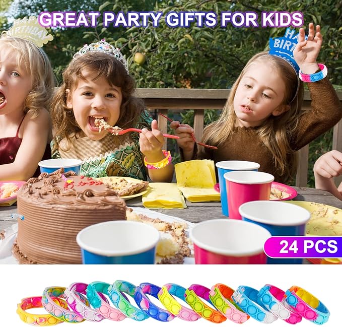 Pop Bracelets Fidget Toys Bulk Its 24 Pack Party Favors for Kids Pop Fidget Bracelet It Fidget Toy Fidgets for Classroom Prizes End of Year Student Gifts from Teacher Birthday Goodie Bag Stuffers