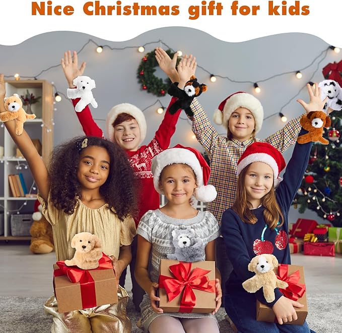 Jerify 8 Pcs 8 Inch Puppy Stuffed Animal Slap Bracelets for Kids, Plush Dog Wrist Cute Snap Bracelets in Bulk Valentine's Day Easter Birthday Gifts for Boys and Girls Party Favors