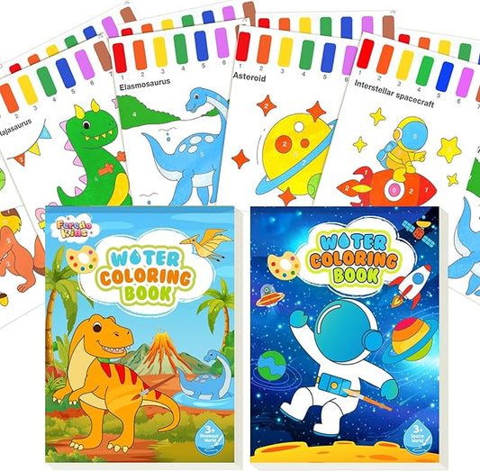 Water Coloring Books for Toddlers - Easter Basket Stuffers Watercolor Paint Book Drawing Art Paper for Kids Mess Free Craft Supplies kit Toy for Age 3 4 5 6 Valentines Birthday Gift(Planet,Dinasour)