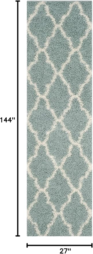 SAFAVIEH Dallas Shag Collection Runner Rug - 2'3" x 12', Seafoam & Ivory, Trellis Design, Non-Shedding & Easy Care, 1.5-inch Thick Ideal for High Traffic Areas in Living Room, Bedroom (SGDS257C)