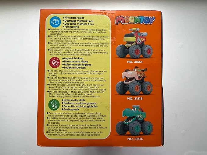 MOONTOY Toy Cars for 1 2 3 Year Old Boys, 3 Pack Friction Powered Cars Pull Back Toy Cars Set - Bull Truck, Leopard Truck, Crocodile Trucks, Push and Go Toy Cars for Toddler Boys Baby Gift.