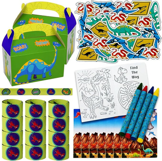 Tigerdoe Dinosaur Party Favor Set – Dragon Birthday Party Decorations - Dino Party Supplies – Dragon Party Favor Boxes - Coloring Books, Crayons, Slap Bracelets, tattoos