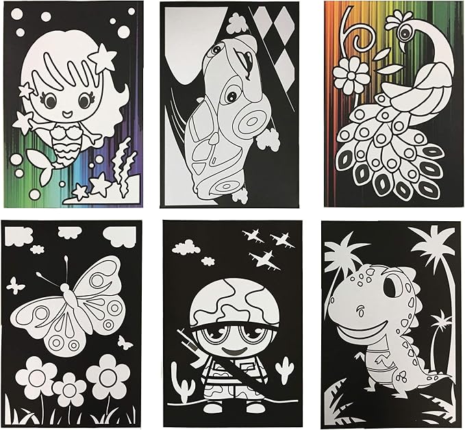 VHALE Foil Art Craft Kit 6 Pack Sticker Picture (9.5 x 6.5 inch), 48 Foil Sheets and 6 Skewers, Peel and Paste Sparkly Foil Art, Classroom Arts and Crafts, Great Travel Toys, Kids Party Favors