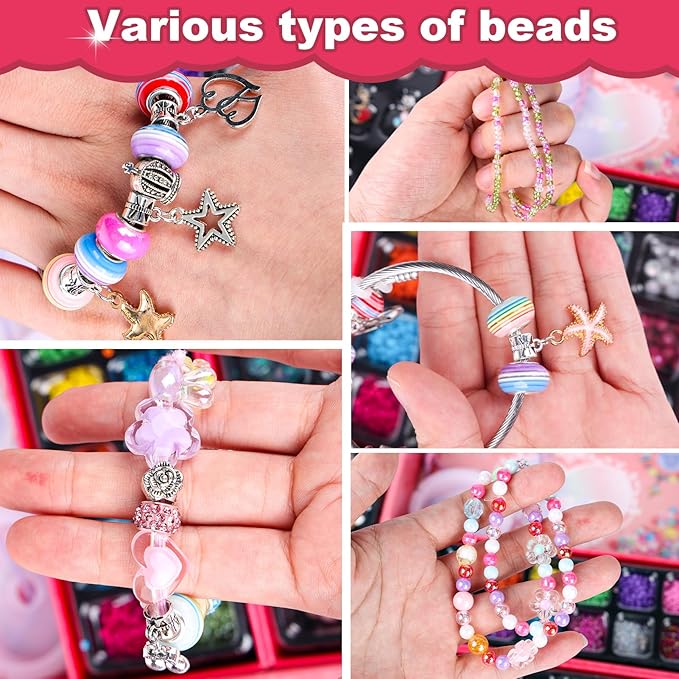 Woiworco Jewelry Making Kits Bracelet Making Kit with Jewelry Box, Valentine's Day Gifts Birthday Gifts for Kids Girls 4-6 8-12, Art and Craft Set