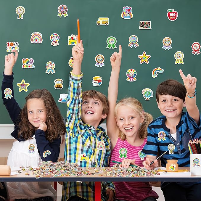 JULBEAR 300Pcs 100 Days of School Foam Stickers Self-Adhesive Campus Smarter Motivational Reward Stickers for 100th Day of School Party Classroom Decoration Favor Supplies