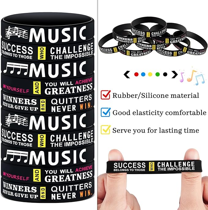 Deekin 48 Pcs Piano Notes Silicone Bracelets Music Inspirational Bracelets Piano Notes Theme Party Supplies Music Party Favors Music Gifts Piano Recital Gifts for Music Lover Musicians, 3 Styles