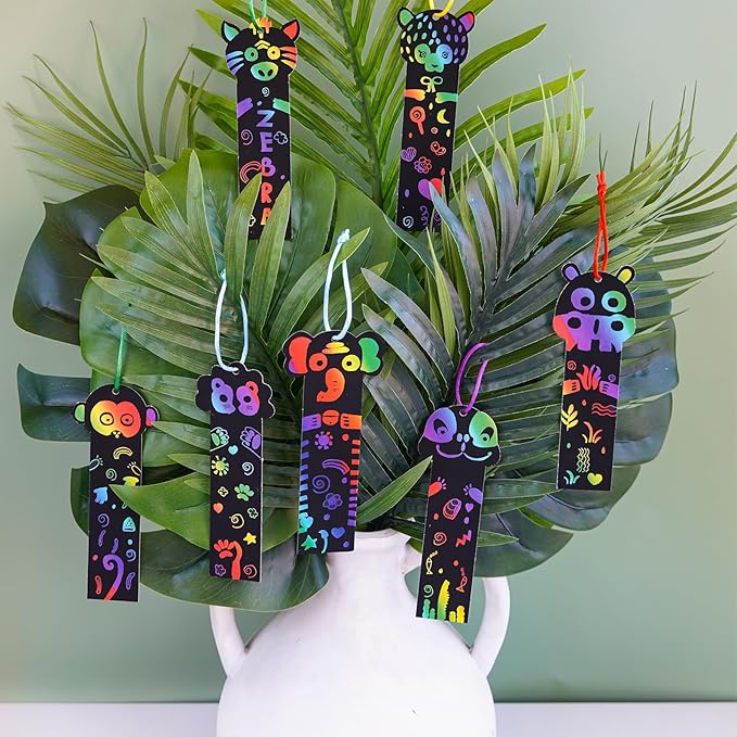 Winlyn 72 Sets 9 Styles Magic Color Scratch Jungle Animal Bookmarks Making Craft Kits DIY Rainbow Scratch Paper Bookmarks Art Sets for Kids Students Classroom Activities Reading Rewards Party Favors