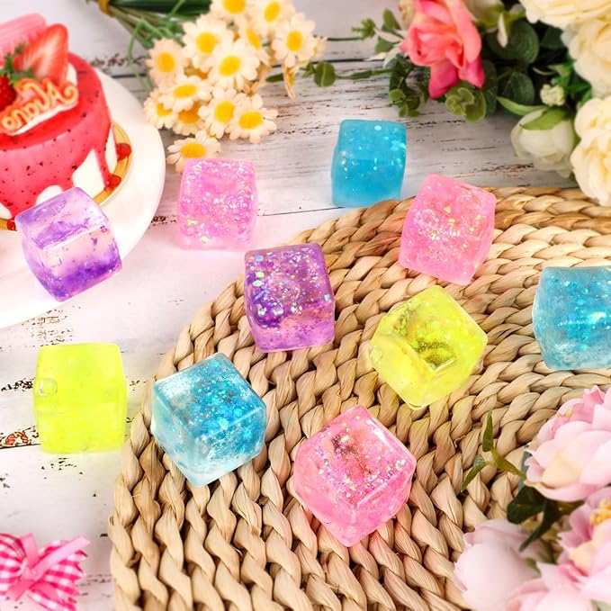 Hooqict 10Pcs Stress Cube Squishy Stress Balls Ice Cube Sensory Squeeze Toys Squishy Fidget Cube Mini Squishies for Kids Teens Adults Stress Relief Classroom Home Office