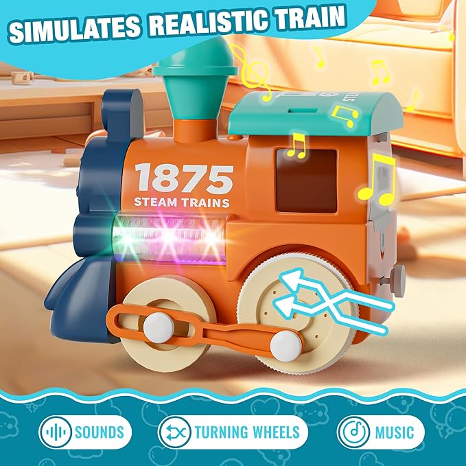 Electric Train Set for Toddlers, Kids Train Set w/Music, Lights & Train Tracks - First Choo Choo Train for Toddlers, Magnetic Train Toys for Toddlers, Birthday Gifts for Boys Girls