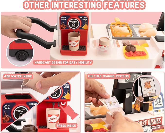 Kids Kitchen Play Set,Interactive Kids Kitchen Play Set with 82Pcs of Kitchen Toys,Realistic Sound Effects,and Simulated Functionality - Suitable for Toddlers (Red Kitchen Play Set)