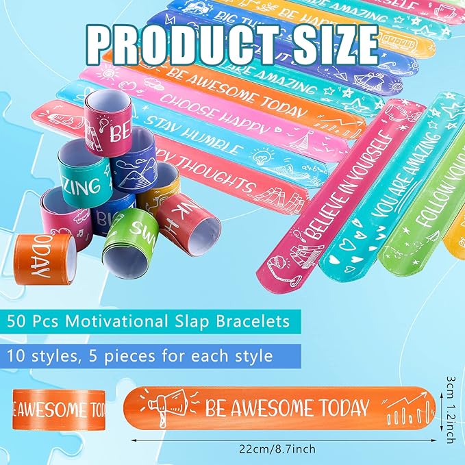Wettarn 100 Pcs Motivational Bracelets 50 Pcs Silicone Wristbands 50 Pcs Snap Bracelets Bulk Set Inspirational Rubber Bracelet Snap Bracelets for Classroom Birthday Party Favors
