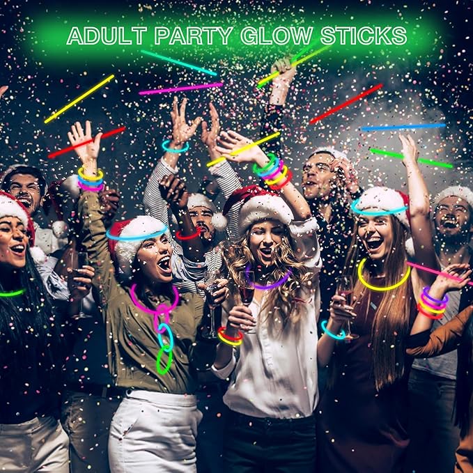 Glow Sticks Bulk - Ultra Bright 800 Party Pack with Connectors for Christmas, Neon Birthday and Holidays - Multicolor 8" Glow Sticks Necklaces Bracelet
