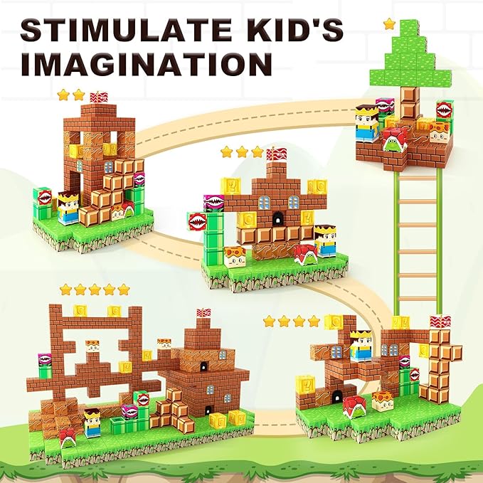 Magnetic Blocks Building Toys - Build Mine Magnet World Set Toddler Kids Sensory Toys for Boys & Girls Ages 3-5 5-7 8-12, 1'' Magnetic Cubes Game Easter Basket Stuffers for Boys