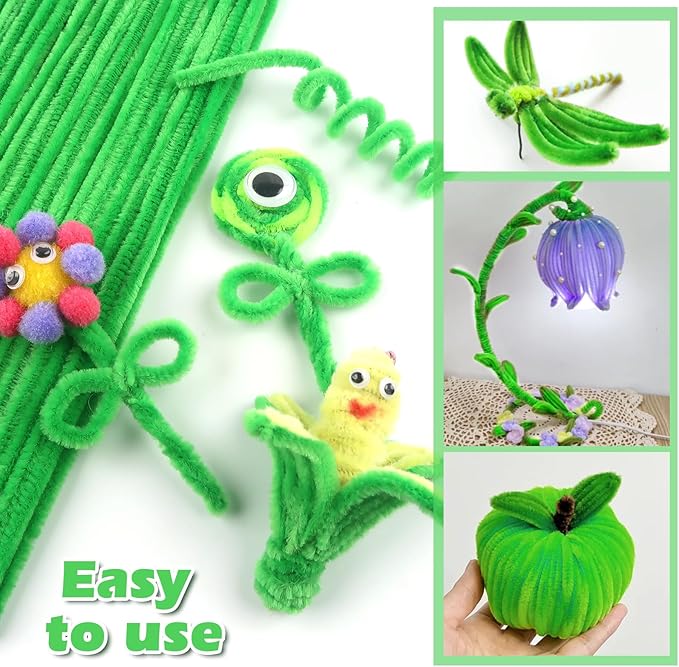 TOAOB 100pcs Pipe Cleaners Light Green Pipe Cleaners Chenille Stems 6mm x 12 Inch Fuzzy Sticks Craft Supplies for Art DIY Crafts Decorations