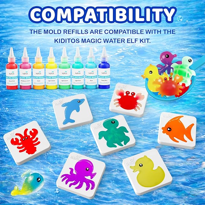 Kiditos Magic Water Elf Sea Creature Mold Set – 10 Reusable BPA Free Plastic Shapes for Creating Colorful Water Elves, STEM Craft Toy for Kids