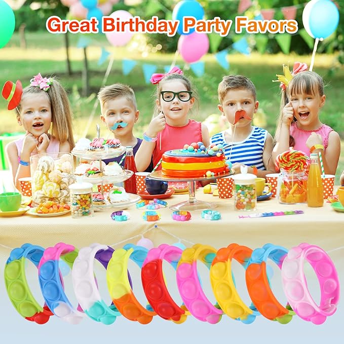Kids Party Favors Pop Fidget Toys Bulk Its 24 Packs Fidget Bracelet It Birthday Party Favors for Goodie Bags Stuffers for Kids Classroom Prizes Poppers End of Year Student Gifts Girls Boys Trinkets