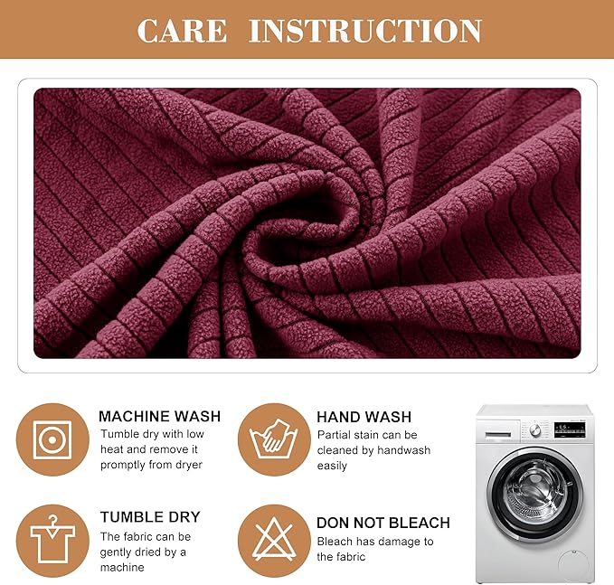 Jin Le Recliner Covers Striped Jacquard Recliner Couch Covers Recliner Sofa Slipcovers Furniture Protector Covers for Pet Kid with Elastic Straps Bottom-Wine