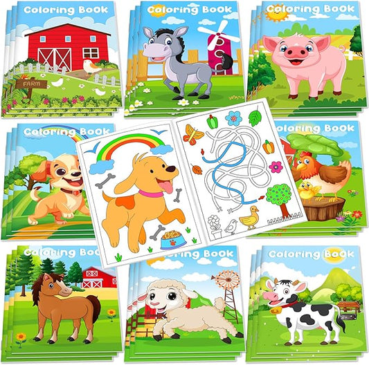 48Pcs Farm Animals Mini Coloring Books for Kids Party Favors Bulk Gift Cows Horses Barns Small Art Drawing Book for Goodie Bags Stuffer for Holiday Birthday Party School Classroom Activity Supplies