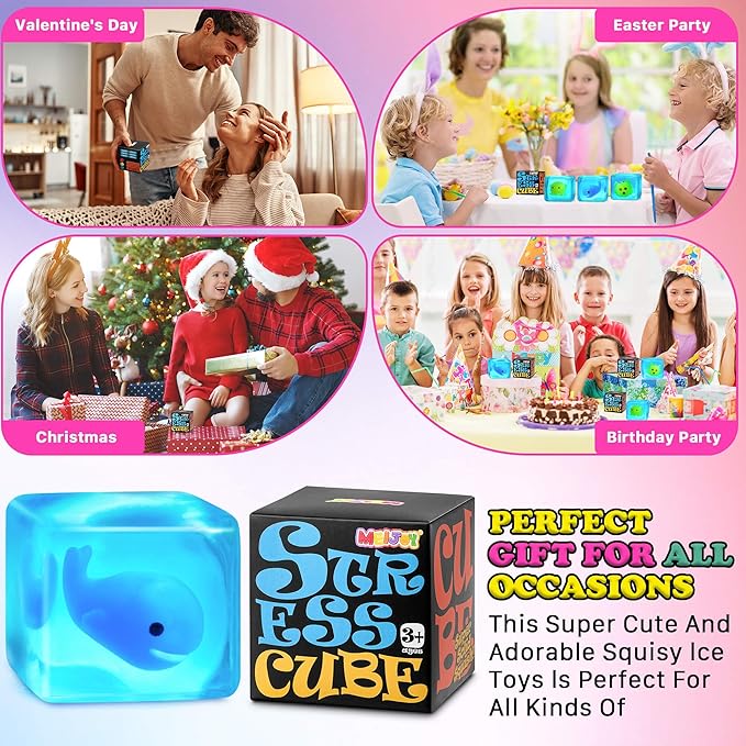 Squishy Stress Cube Fidget Toys Adults - Glow in The Dark Sensory Toys for Kids with Autism Stress Balls for Kids Teens Squeeze Toys for Anxiety Easter Basket Stuffers
