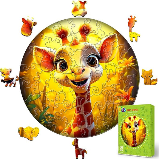 Wooden Jigsaw Puzzles for Kids Ages 4-6, 50 Piece Unique Shape Animal Theme Puzzle - Preschool Learning Educational Toys for Kids 3+, Valentines Day Birthday Easter Gifts for Kids Girls Boys (giraffe)