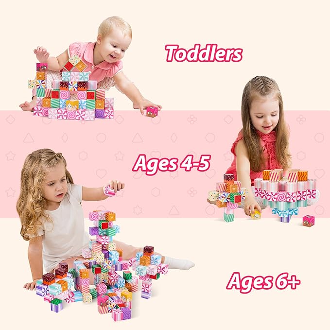 Magnetic Blocks Candy Land Edtion, Magnetic Tiles Building Blocks Boys & Girls Toys Age 3-5 4-8 5-7 Sensory Gift for Kids,Magnets Cubes,Upgraded STEM Gift 1.2 Inches
