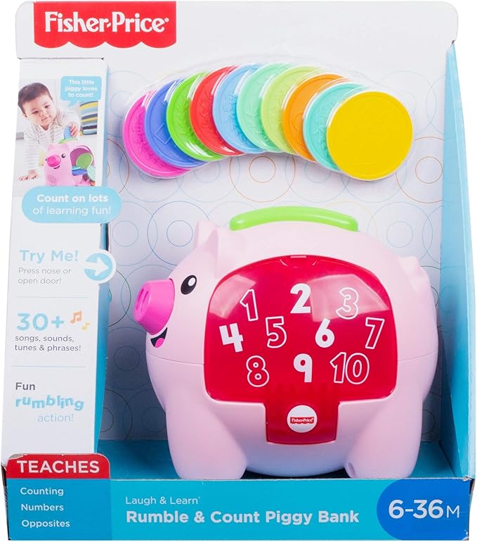 Fisher-Price Baby Musical Toy Laugh & Learn Count & Rumble Piggy Bank with Songs & Motion for Infants & Toddlers Ages 6+ Months
