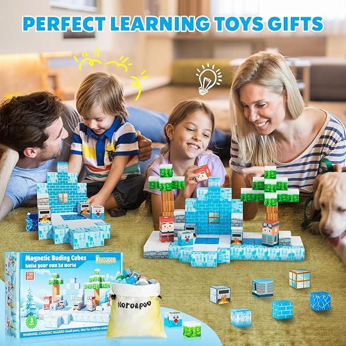 130pcs Magnetic Blocks Craft World Set, Magnetic Blocks Le Building go Toys for Kids,STEM Sensory Toys for Toddlers Kids Christmas Birthday Gifts for 3+ Years Old Girls Boys