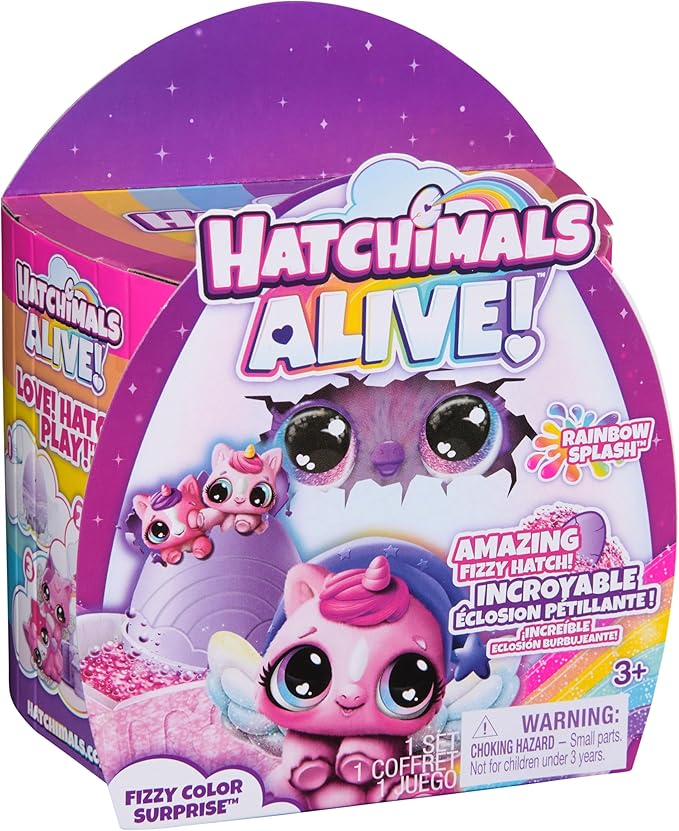 Hatchimals Alive, Rainbow Splash Fizzy Color Surprise Toy, Hatch Twins or Triplets from Color Reveal Egg (Style May Vary), Kids Toys for Girls & Boys