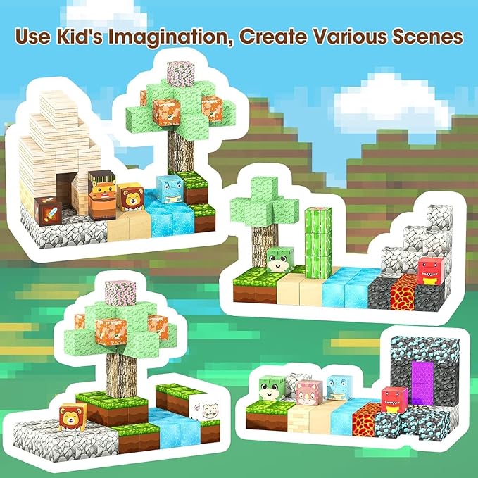 Magnetic Blocks - 104PCS Dinosaur Themed Magnetic Tiles, Build Mine Magworld Building Blocks, STEM Sensory Toys for Boys & Girls Age 3-8 9 10, Toddler Creative Learning Toys, Christmas Birthday Gifts