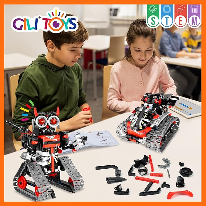 GILI Robot Building Remote Control Gift STEM Building Kit for Boys 8-12 - 3 in 1 Educational Toys for 6 7 8 9 10 11 12 + Year Old Boys Birthday Gifts for Kids - Tracked Racer Car Tank Robotics