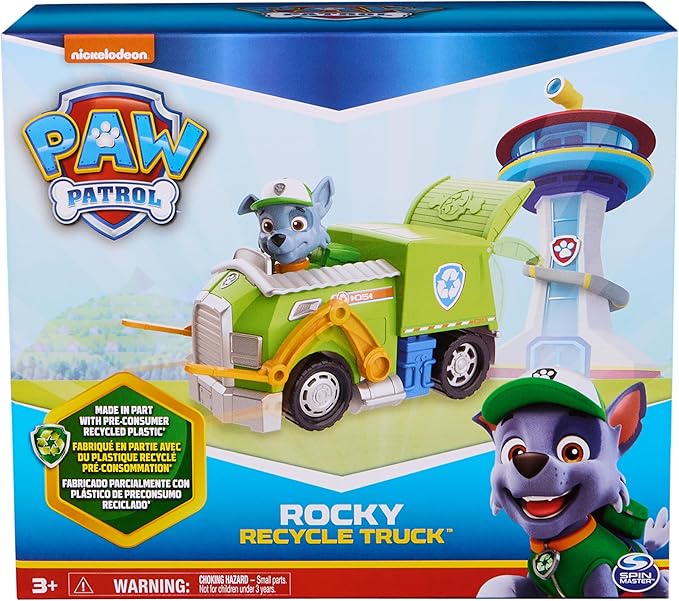 Paw Patrol, Rocky’s Recycle Truck, Toy Truck with Collectible Action Figure, Sustainably Minded Kids Toys for Boys & Girls Ages 3 and Up